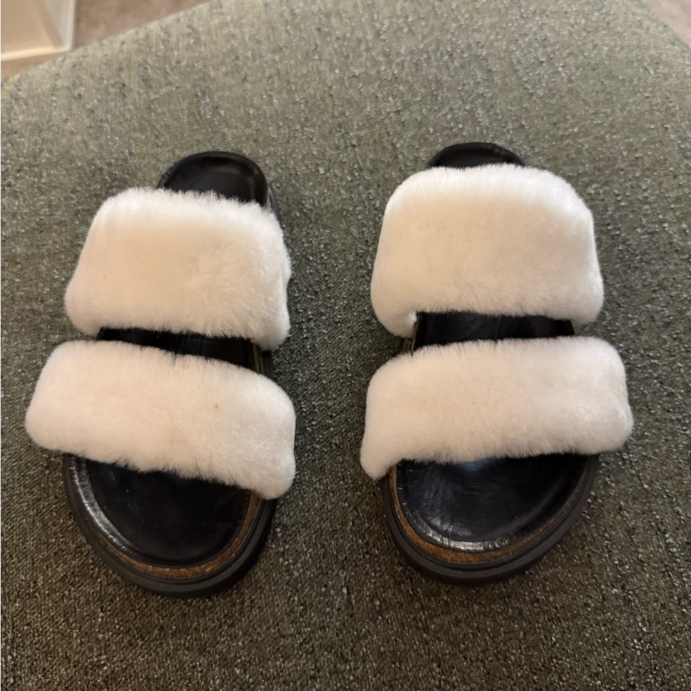Women's White Fur Sandals